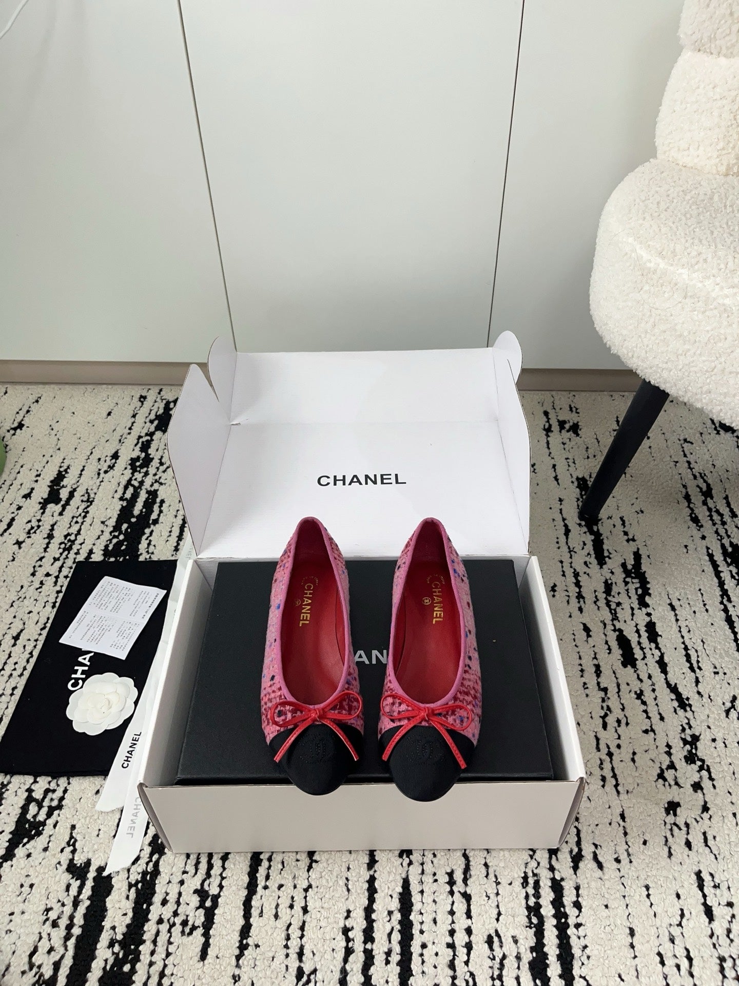 CC 26A Ballet Flat Black Pink Leather Tweed 900741