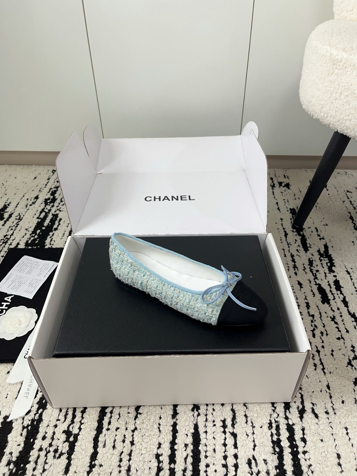 CC 26A Ballet Flat Black Blue Leather Tweed 900744