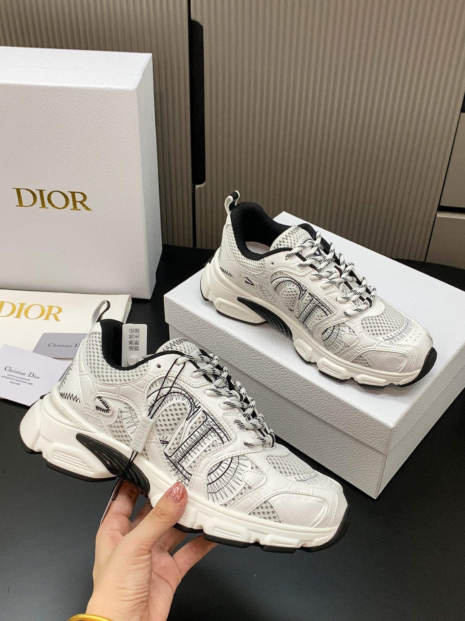 CD Chrono Sneaker White Black Mesh Calfskin 905015