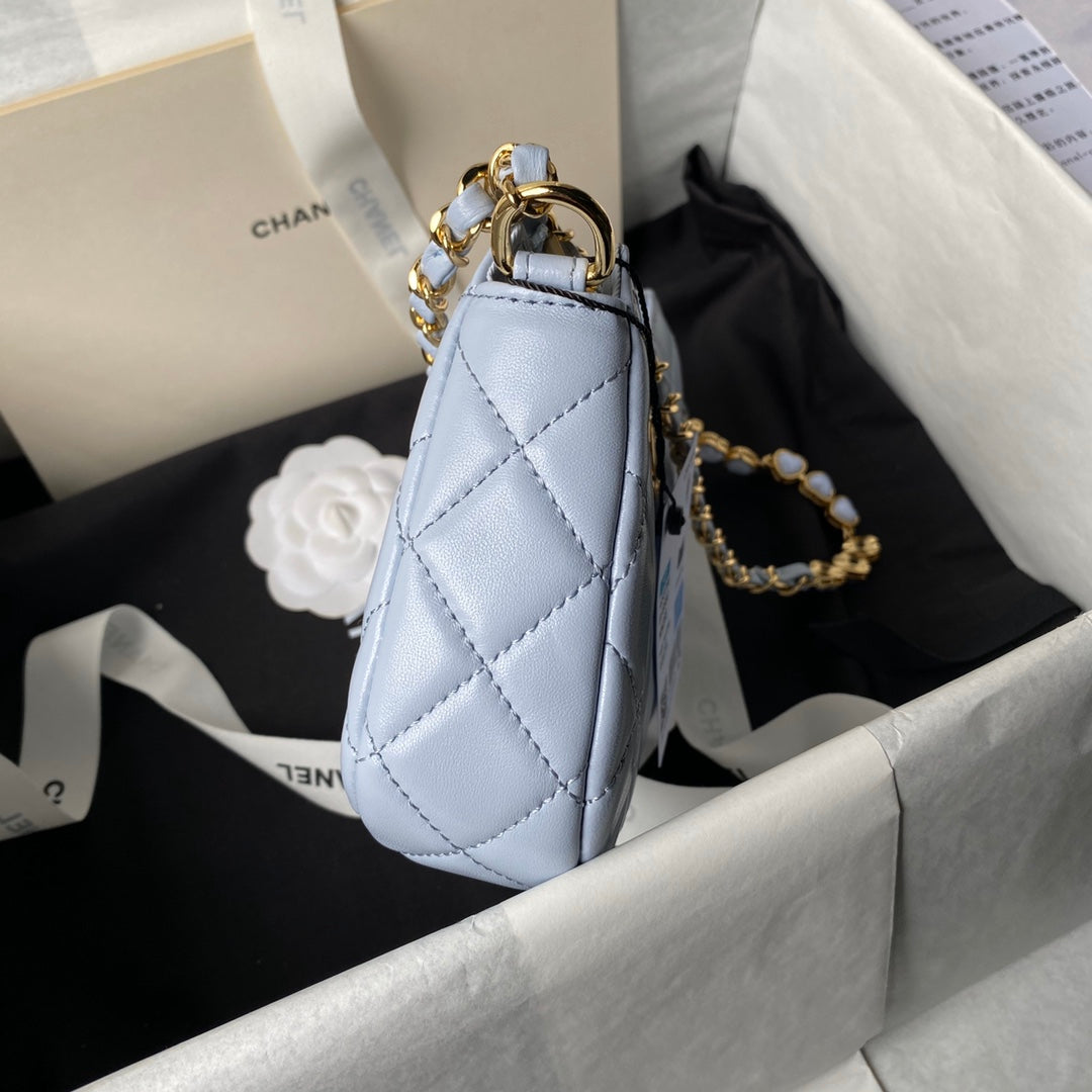 24p cc hobo bag 20cm cloud blue lambskin gold hardware