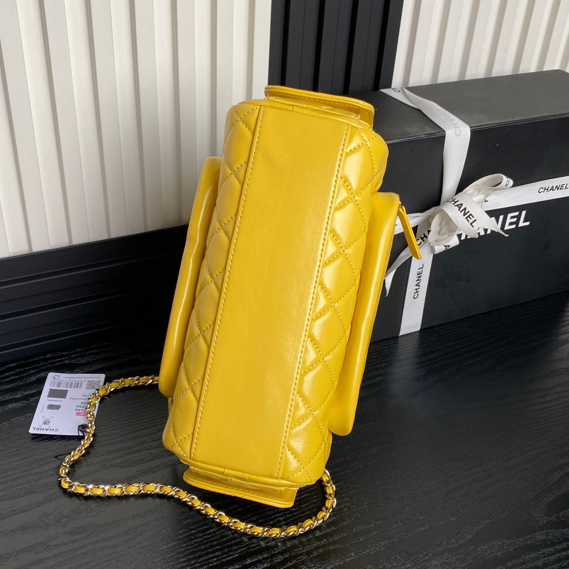 24K Camera Bag Yellow Calfskin Gold Hardware