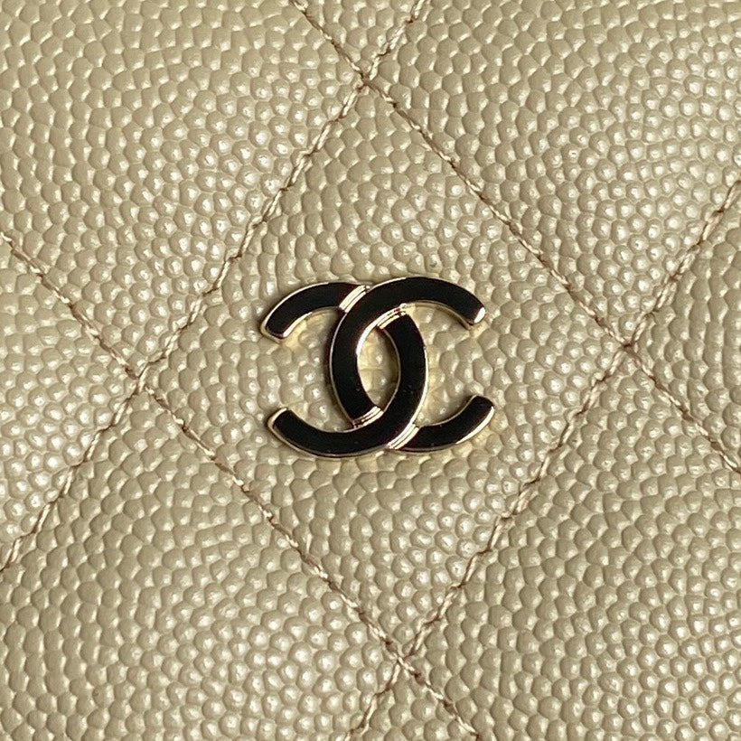 CC 25C Hobo Bag 21.5cm Top Handle Beige Grained Calfskin