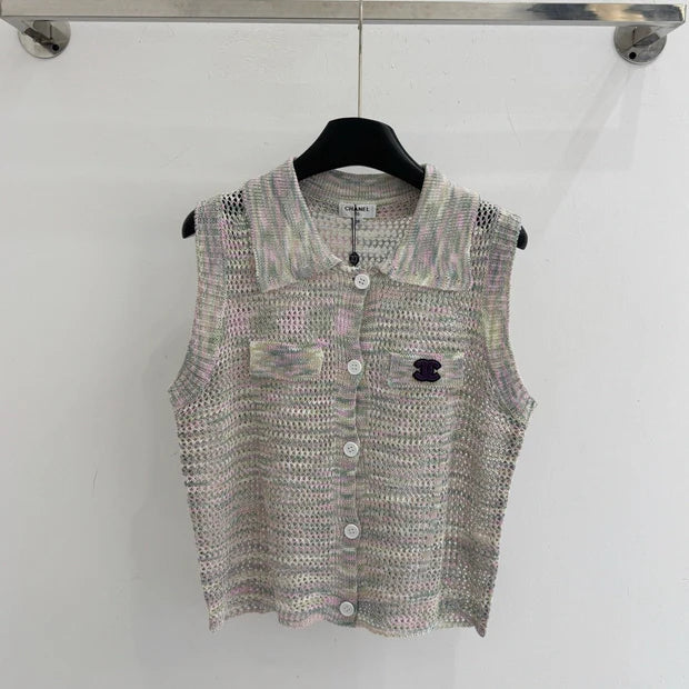Chanel 2026 Openwork Knit Vest Grey Cotton 294454