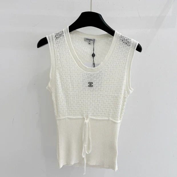 Chanel 2026 Knit Sleeveless Top White Mesh Acrylic 294460