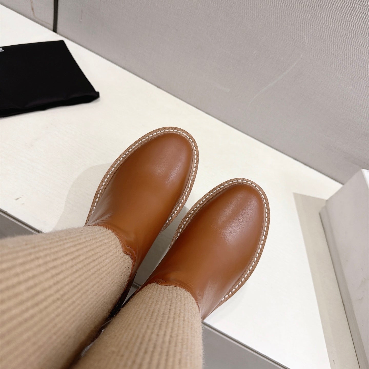 Celine 26s Sock Long Boots Brown Lambskin Cotton 101096