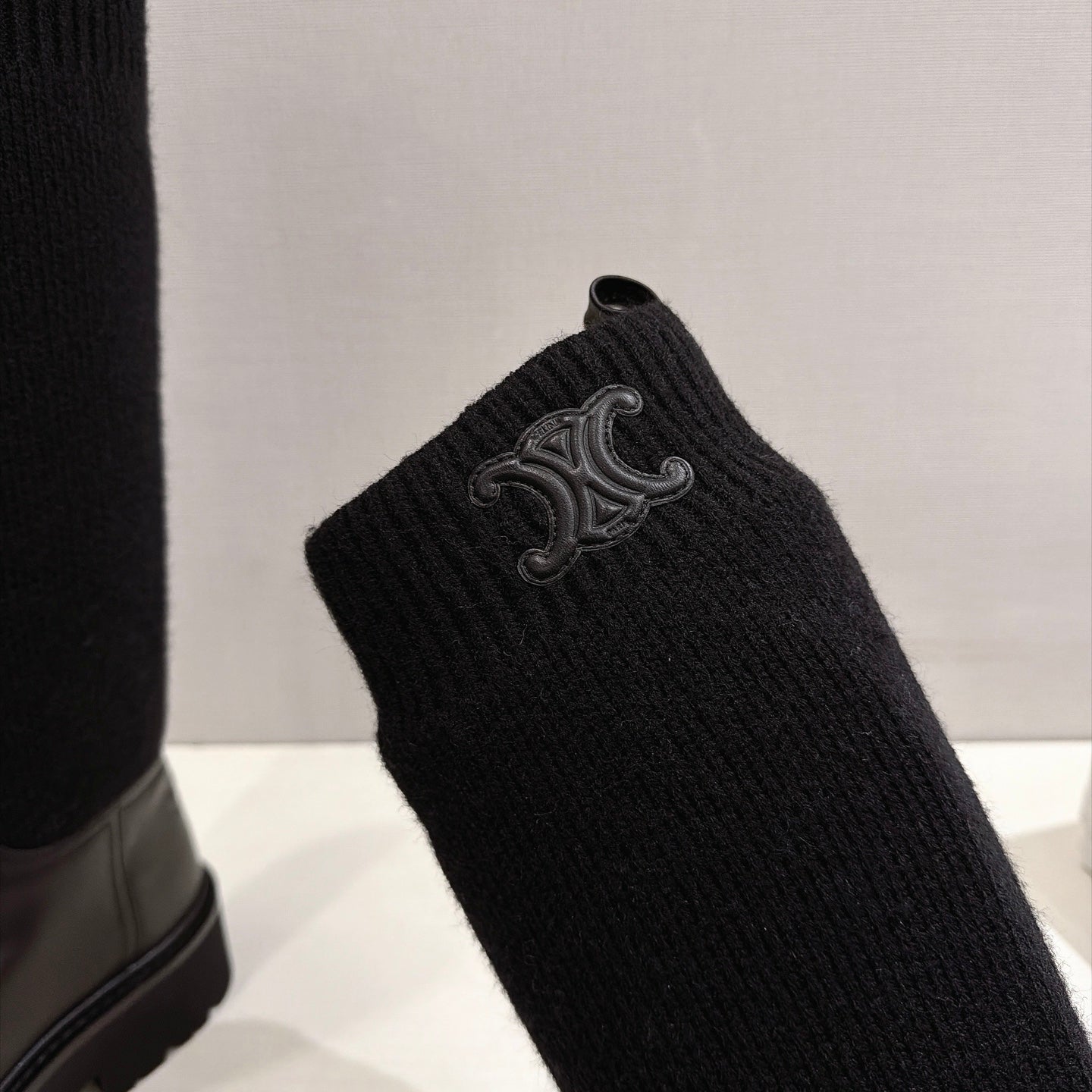 Celine 26s Sock Long Boots Black Lambskin Cotton 101097