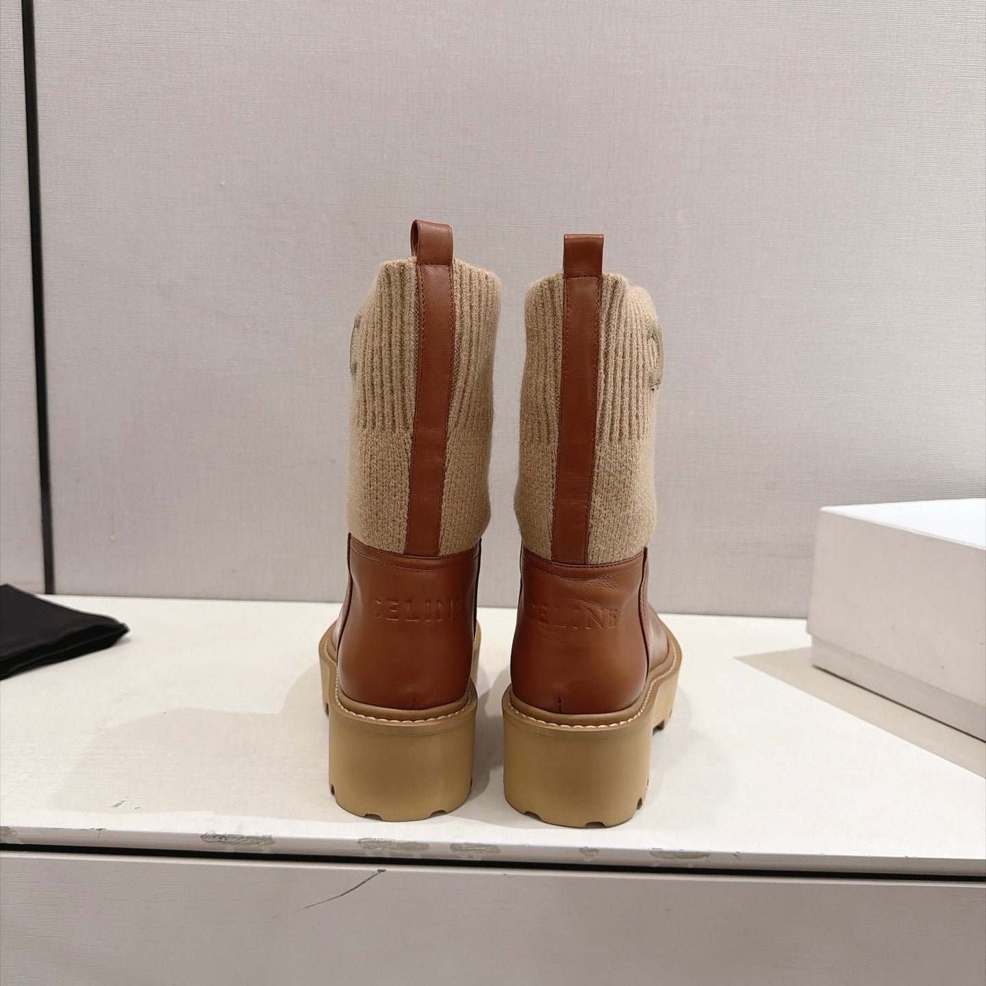 Celine 26s Sock Ankle Boots Brown Lambskin Cotton 101098