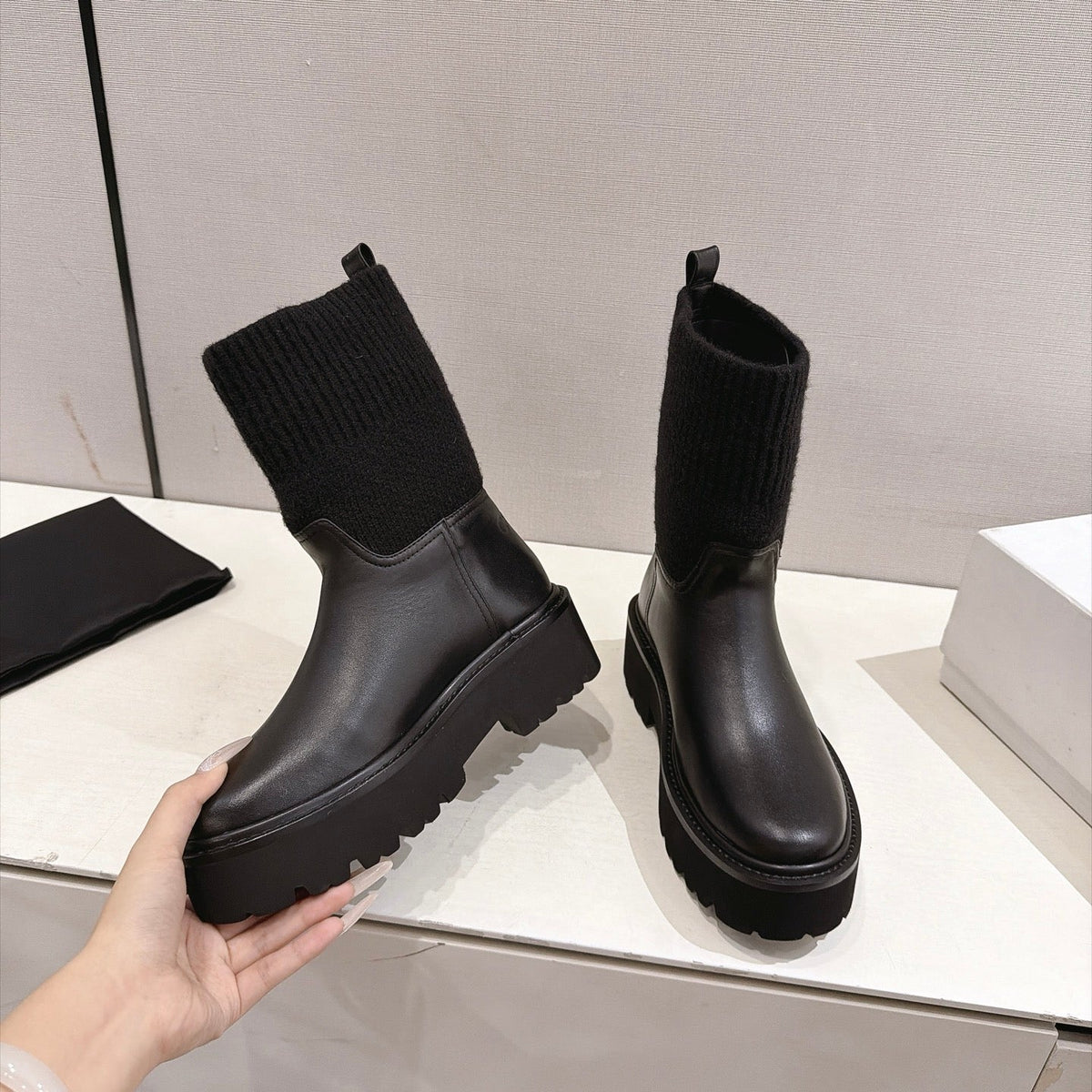 Celine 26s Sock Ankle Boots Black Lambskin Cotton 101099