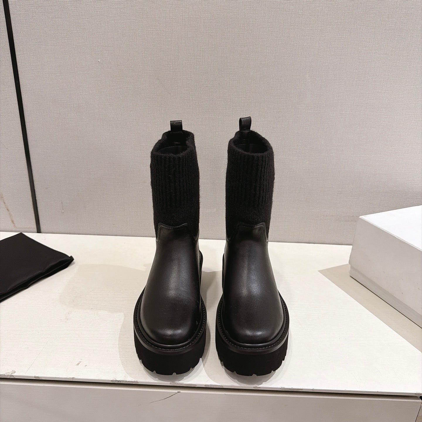 Celine 26s Sock Ankle Boots Black Lambskin Cotton 101099