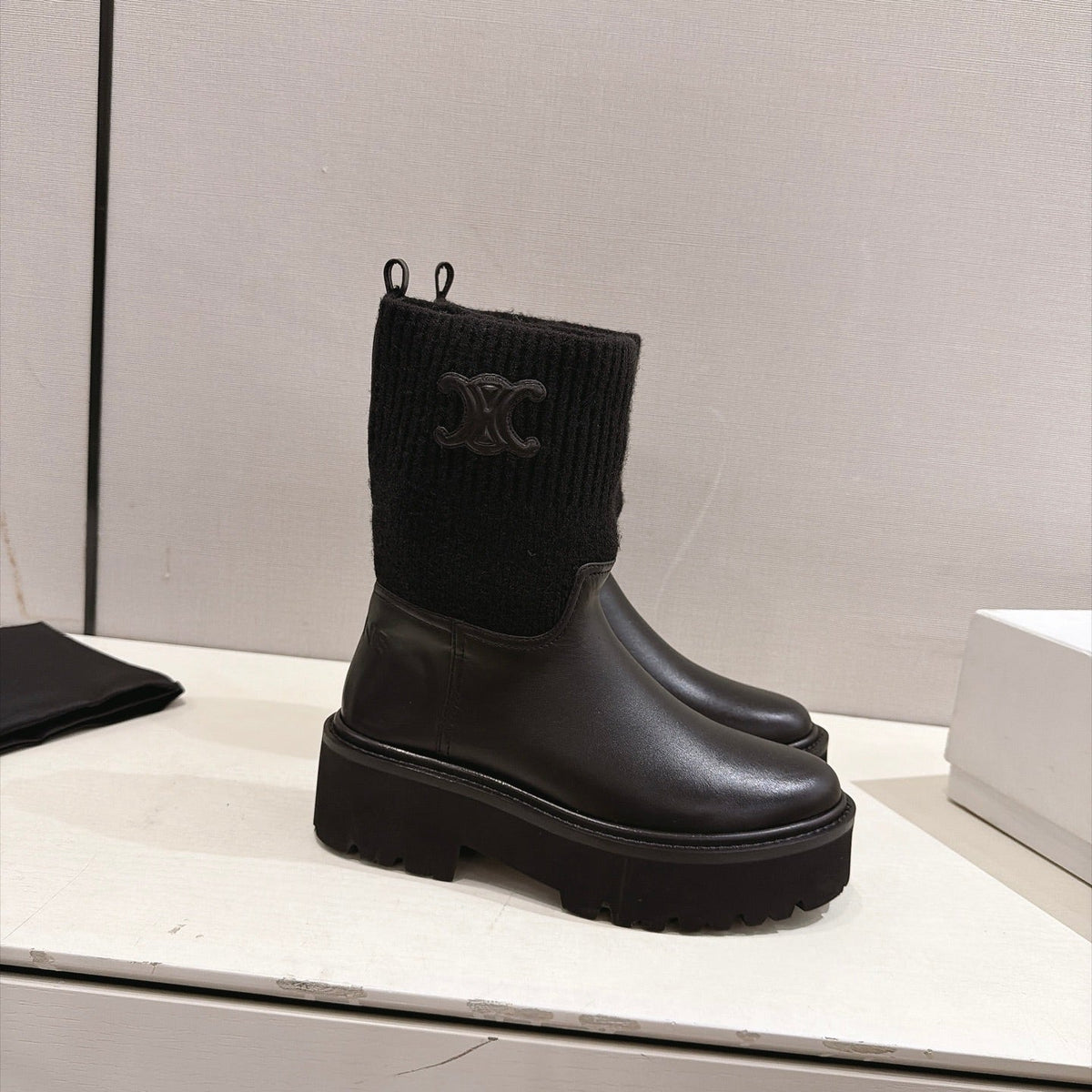Celine 26s Sock Ankle Boots Black Lambskin Cotton 101099