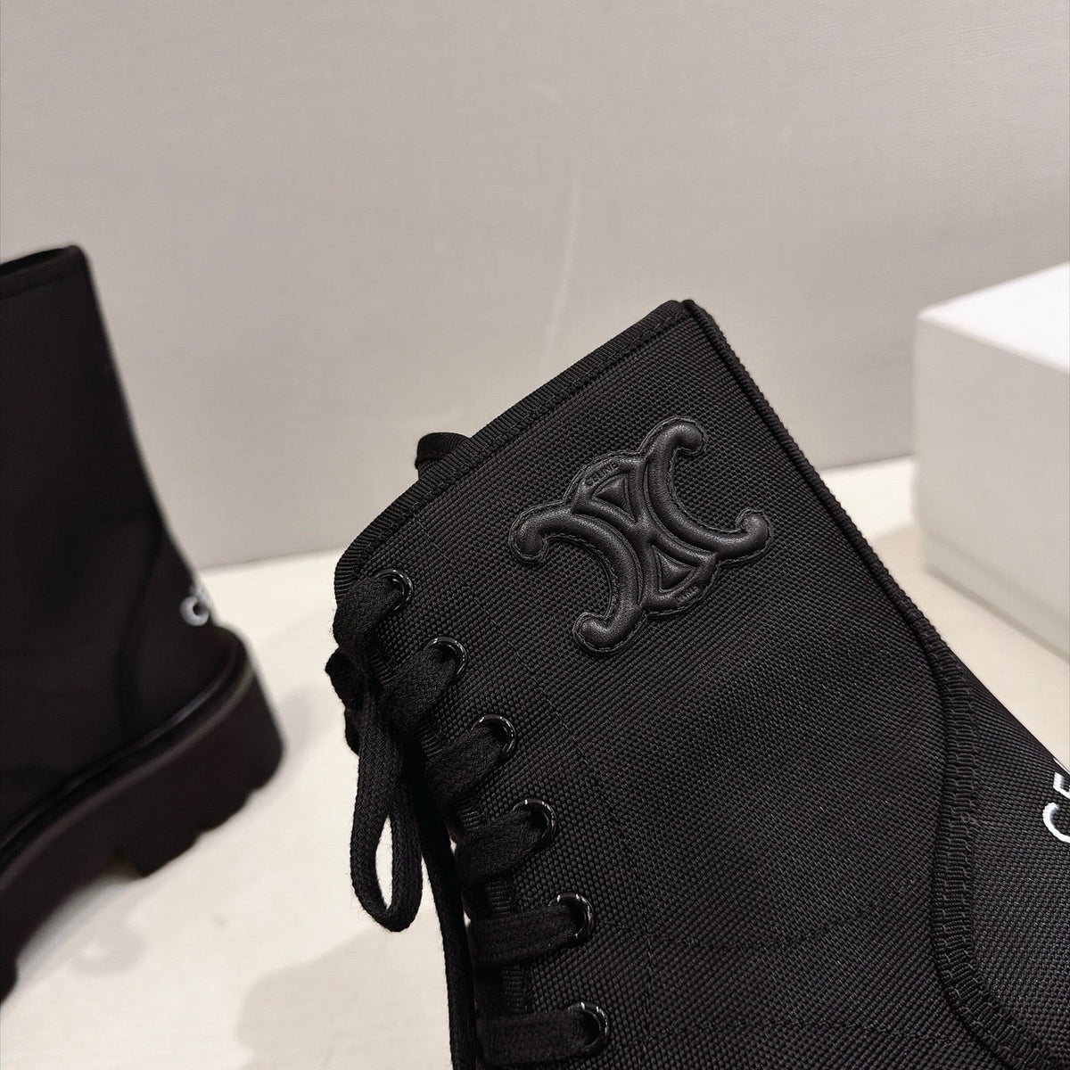 Celine Bulky Boots 4.5cm Black Canvas 168182