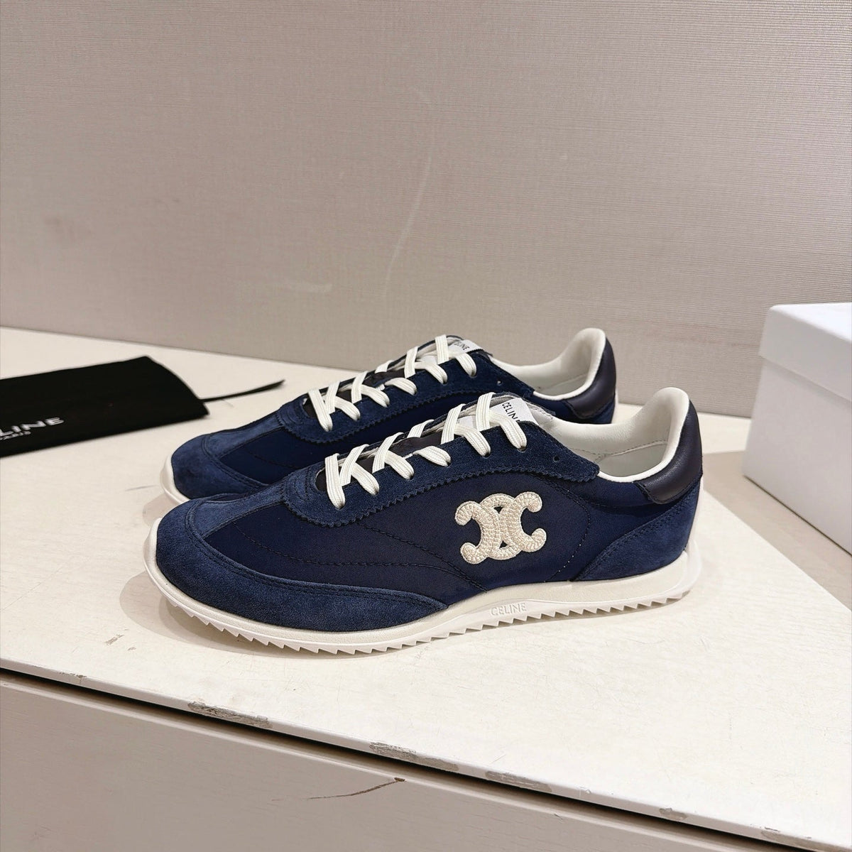 Celine Racer Sneakers Navy Suede 168195