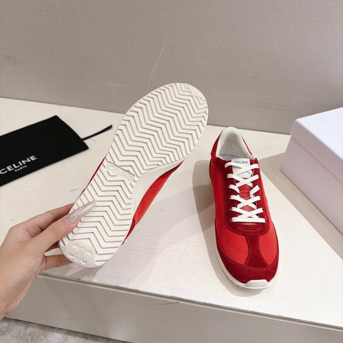 Celine Racer Sneakers Red Suede 168196