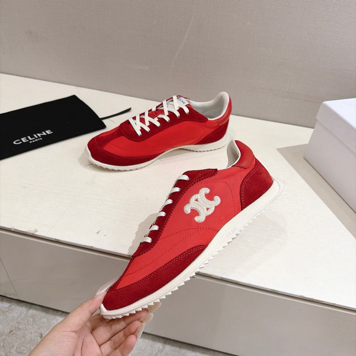 Celine Racer Sneakers Red Suede 168196