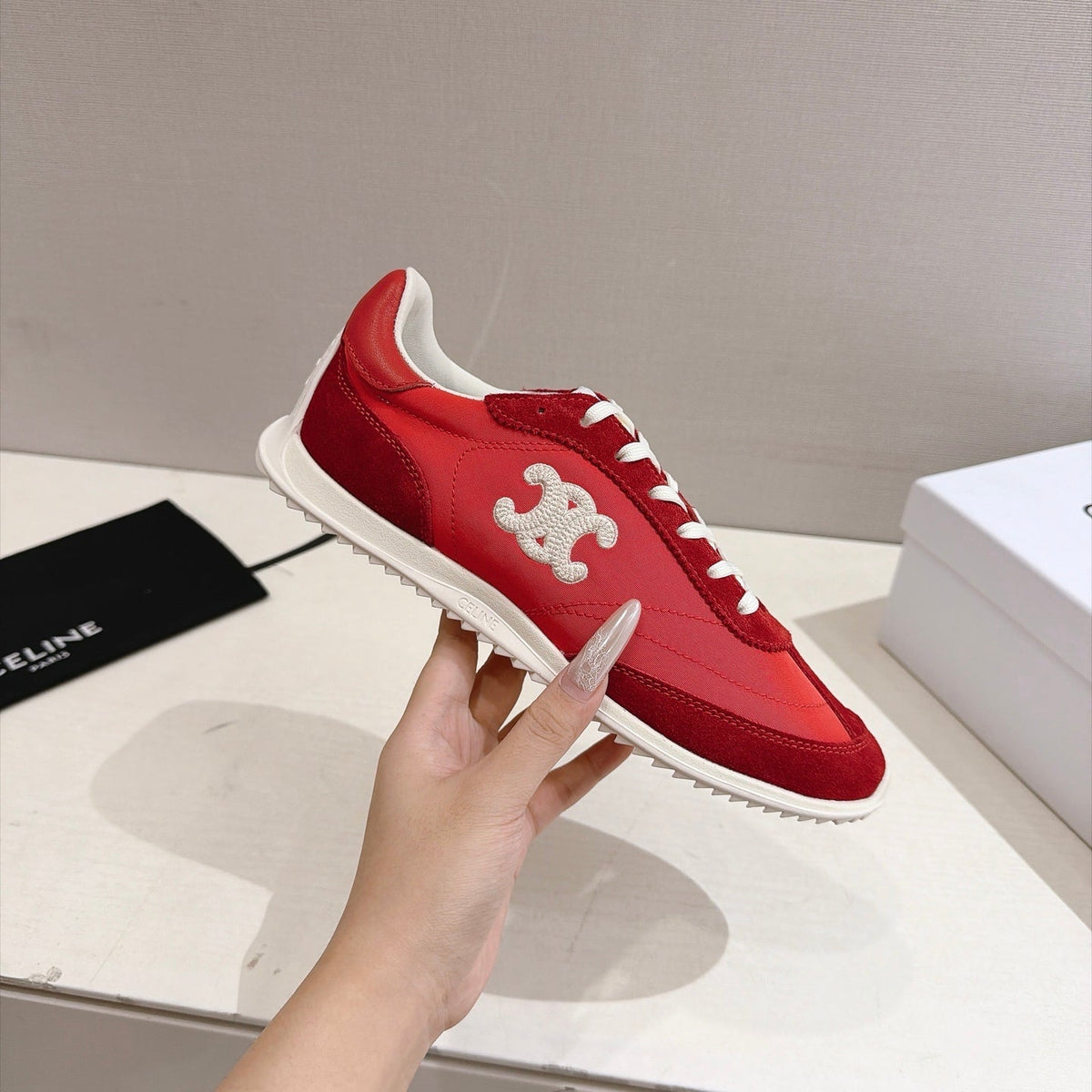 Celine Racer Sneakers Red Suede 168196