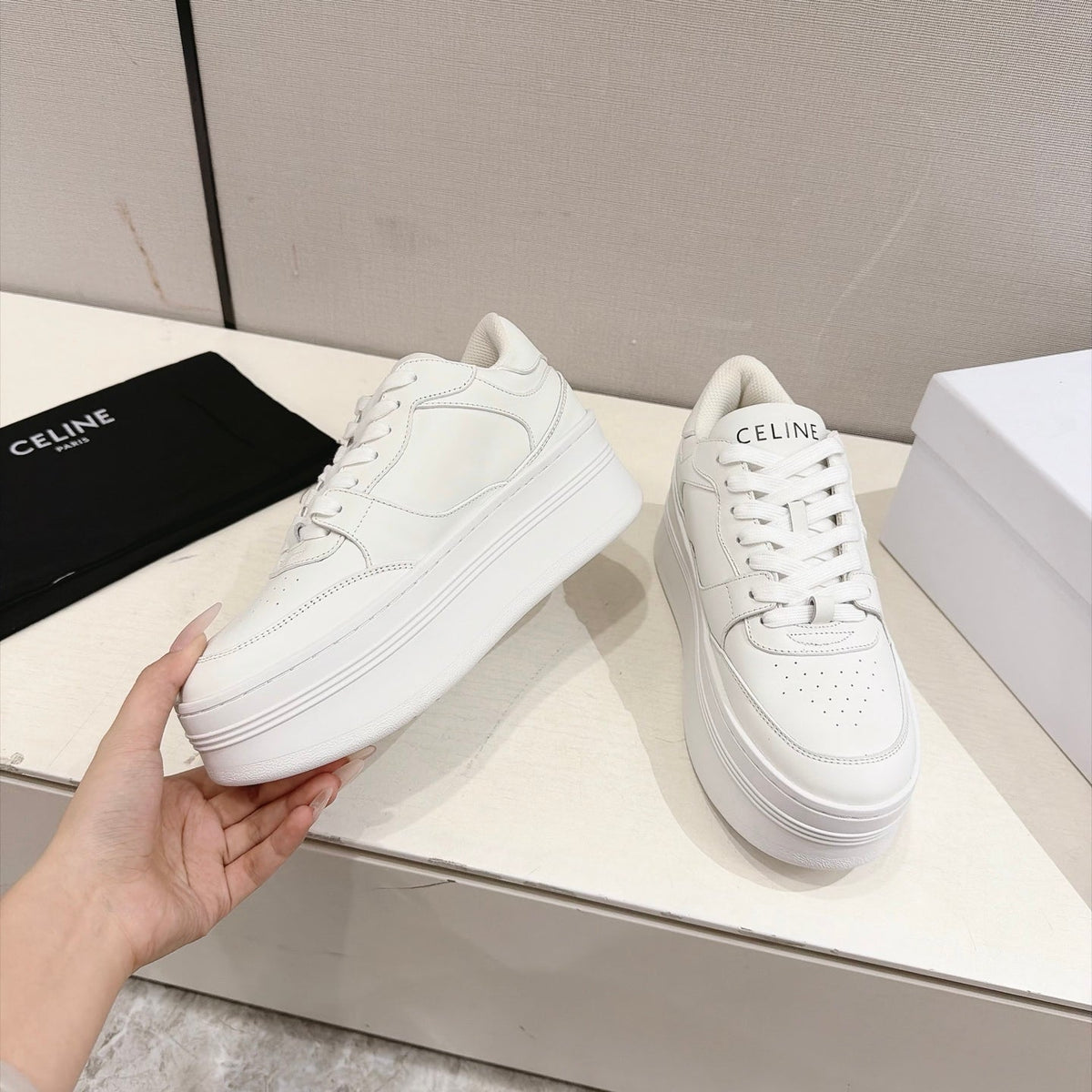Celine Block Sneakers White Leather 168201