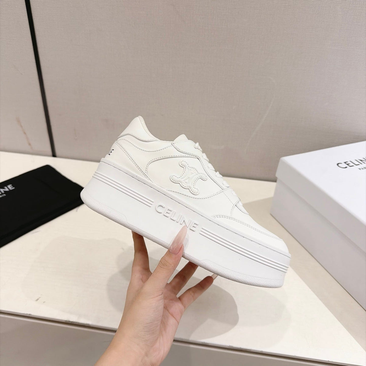 Celine Block Sneakers White Leather 168201