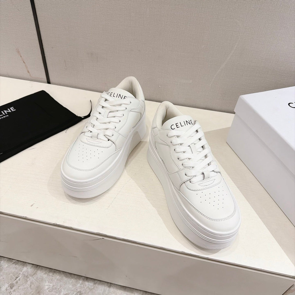 Celine Block Sneakers White Leather 168201
