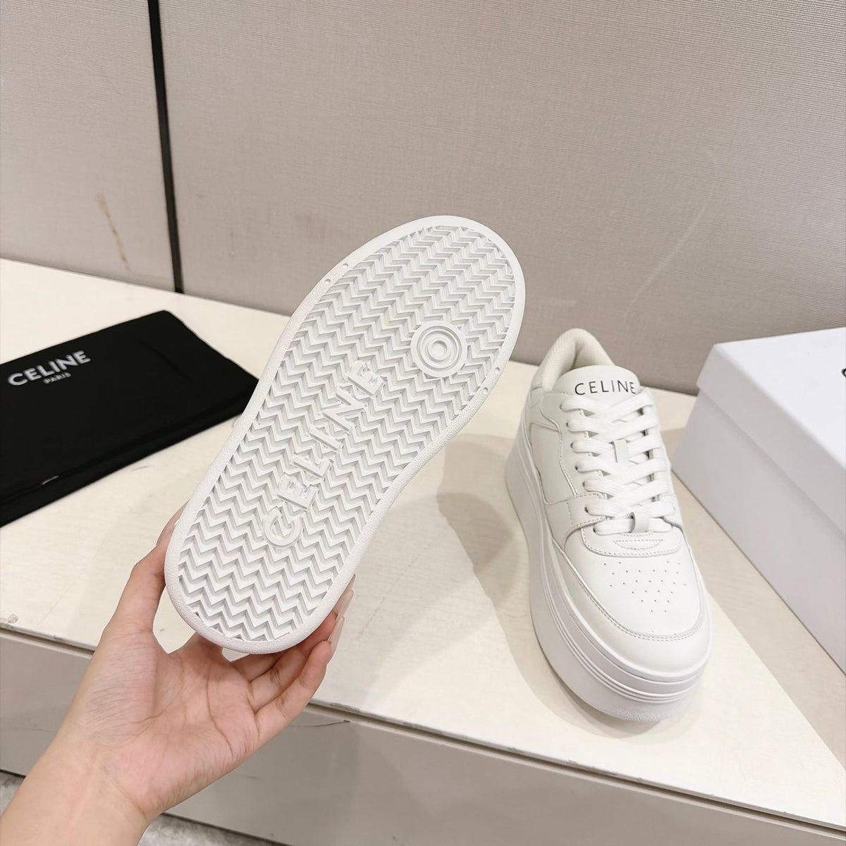 Celine Block Sneakers White Leather 168201