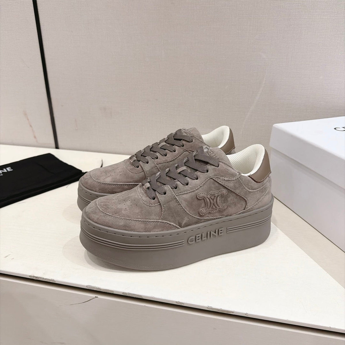 Celine Block Sneakers Grey Suede 168202