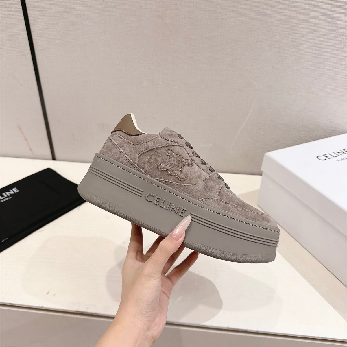 Celine Block Sneakers Grey Suede 168202