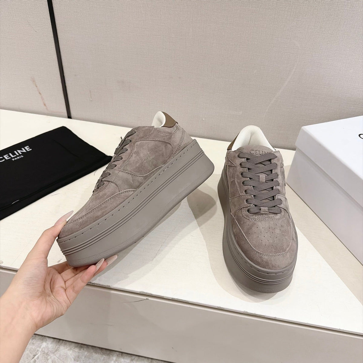 Celine Block Sneakers Grey Suede 168202