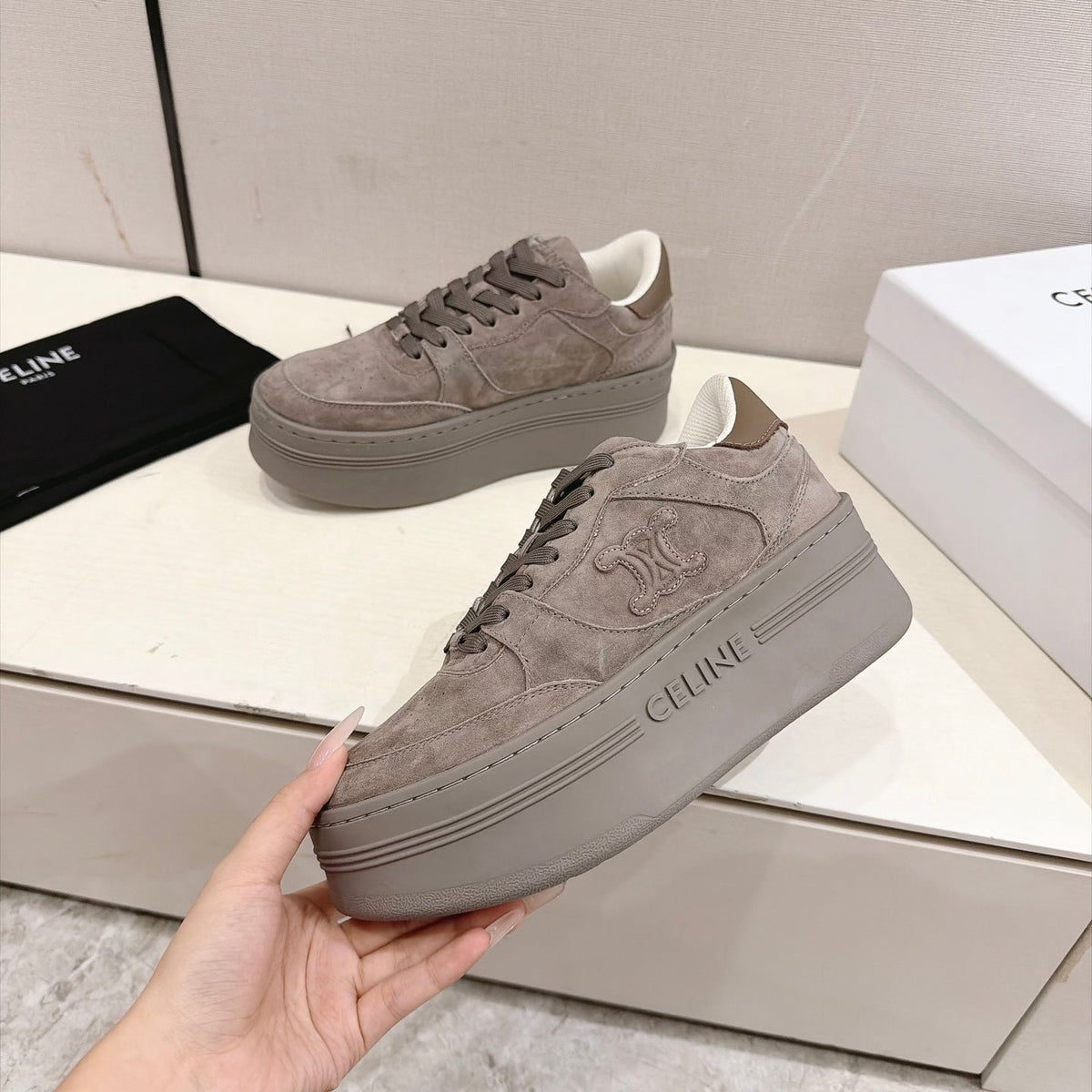 Celine Block Sneakers Grey Suede 168202
