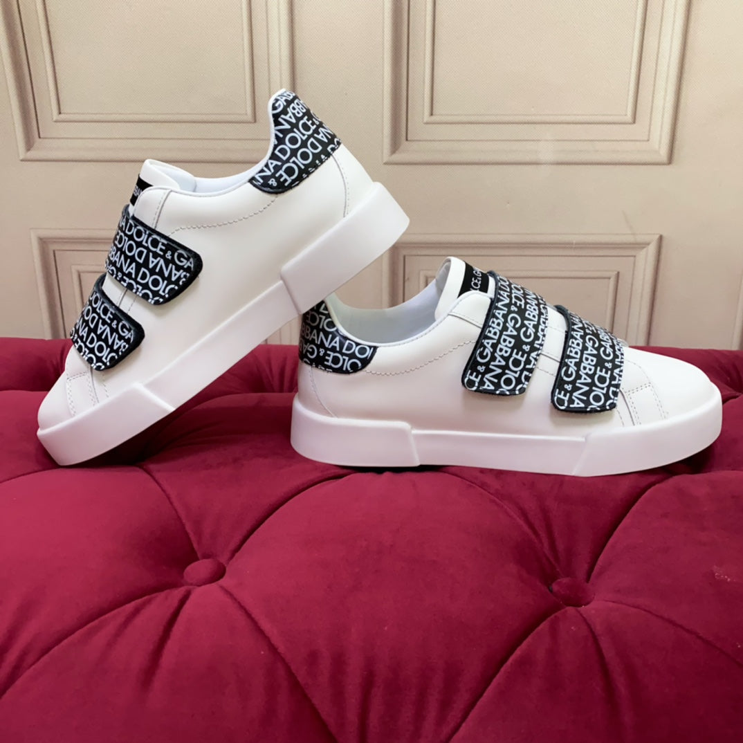 DC 24 Hook-Loop Portofino Sneakers Black White Cowhide & Sheepskin 100860