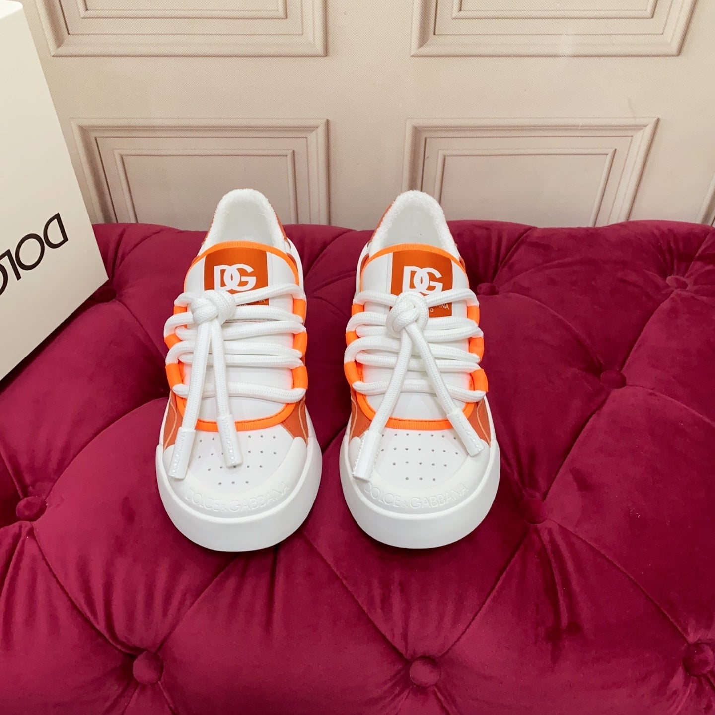 DC 25 Casual Sports Shoes White Orange Cowhide & Mesh 232261