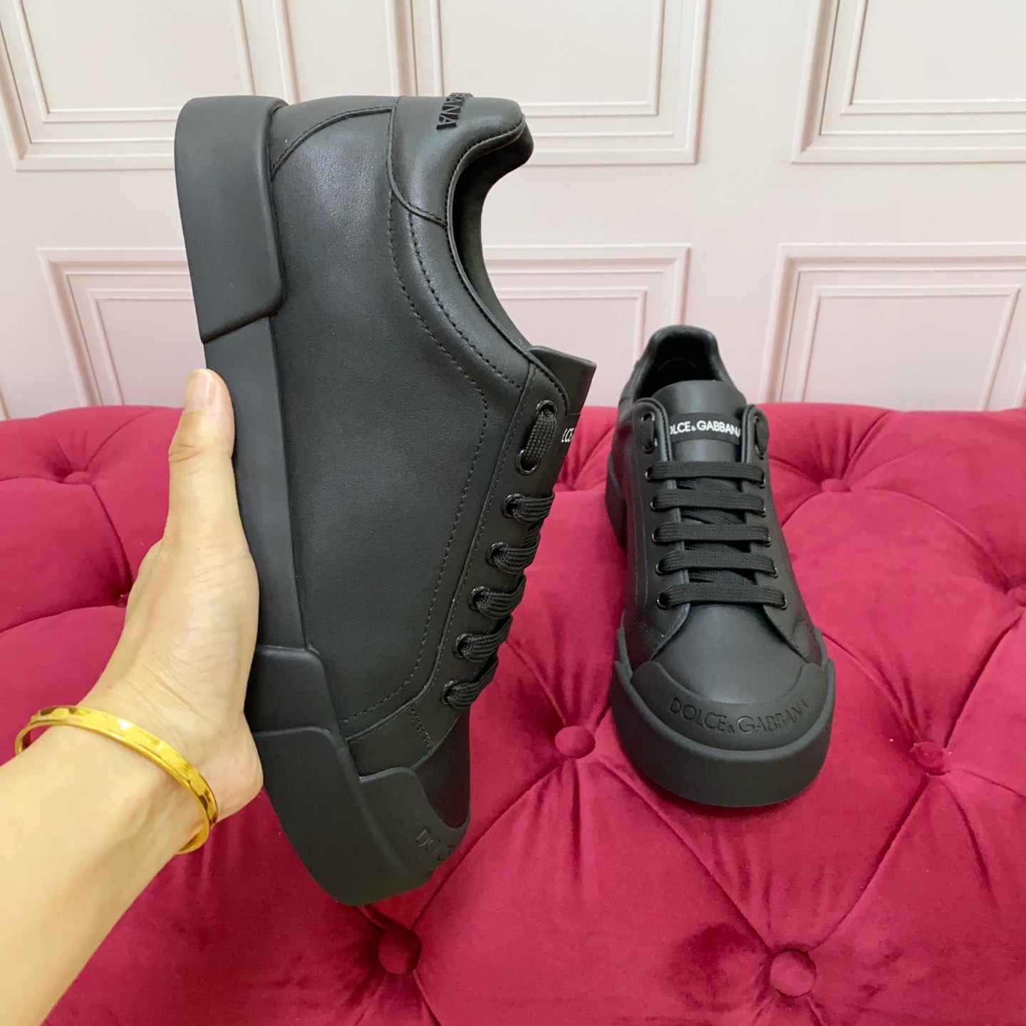 DC Portofino Light Sneakers Black Sheepskin 333868