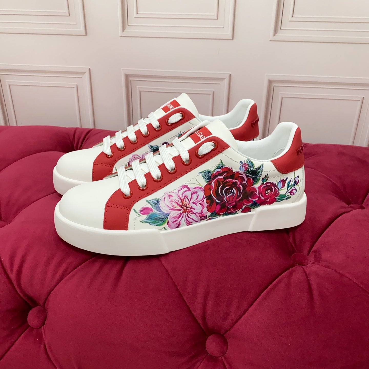 DC 25 Portofino Sneakers White Red Floral-Print Cowhide 354914