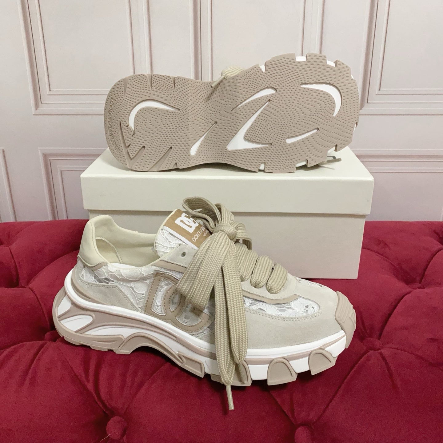 DG Country Road Sneakers Khaki White Mesh Suede 852912