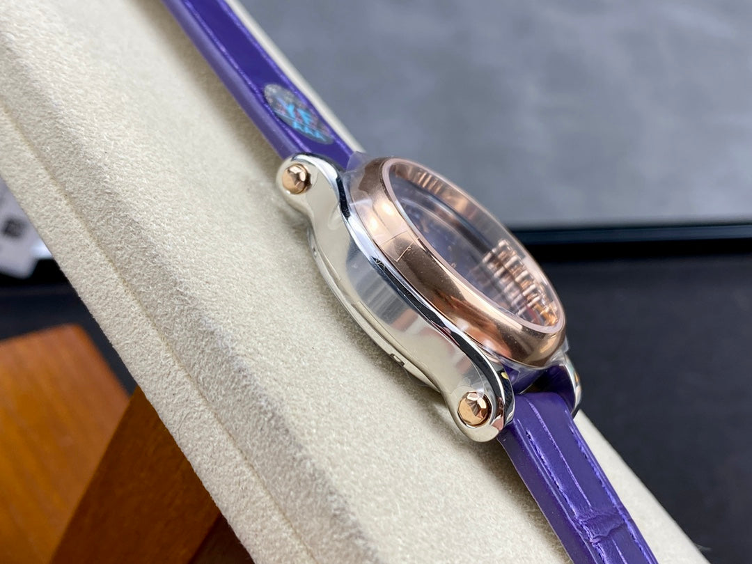 Happy Diamonds 30mm Pink Gold Blue Dial