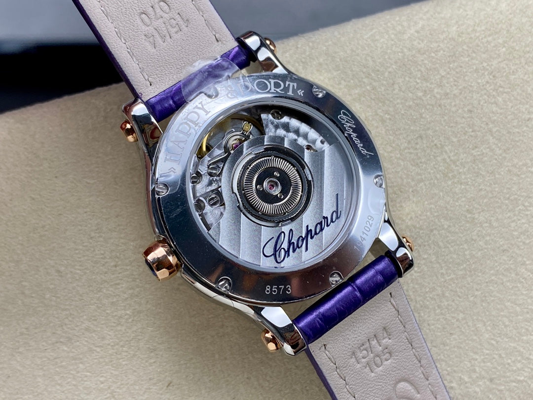 Happy Diamonds 30mm Pink Gold Blue Dial