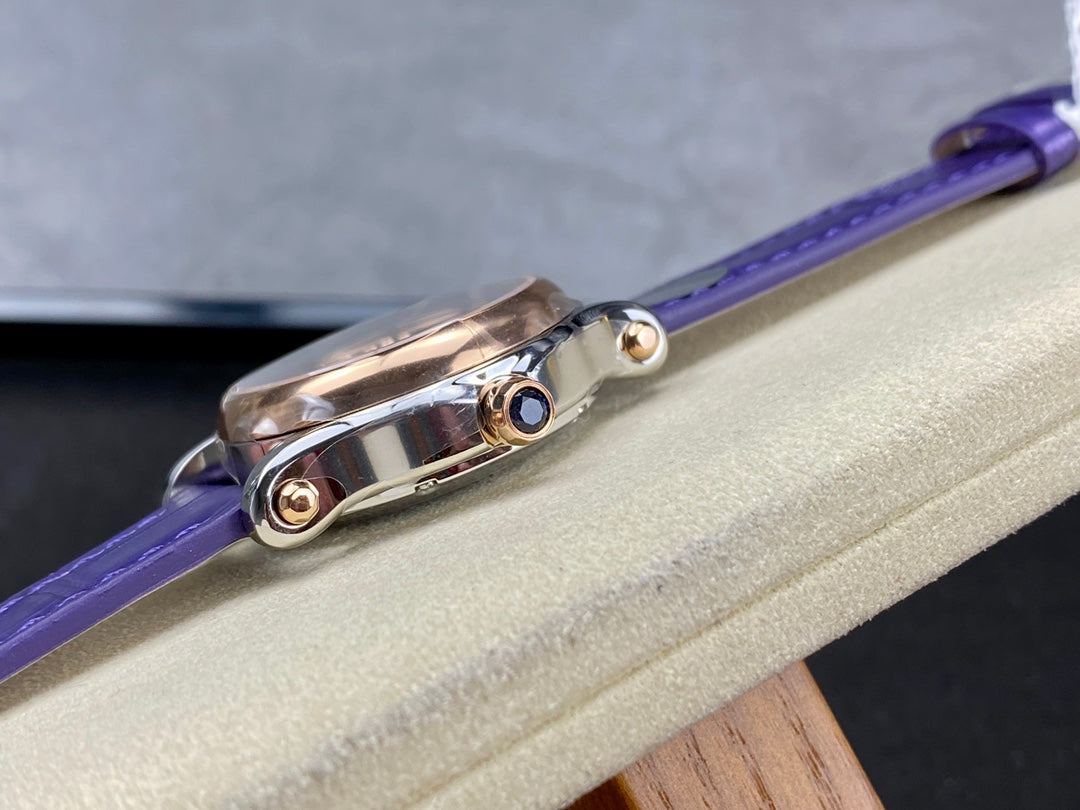 Happy Diamonds 30mm Pink Gold Blue Dial
