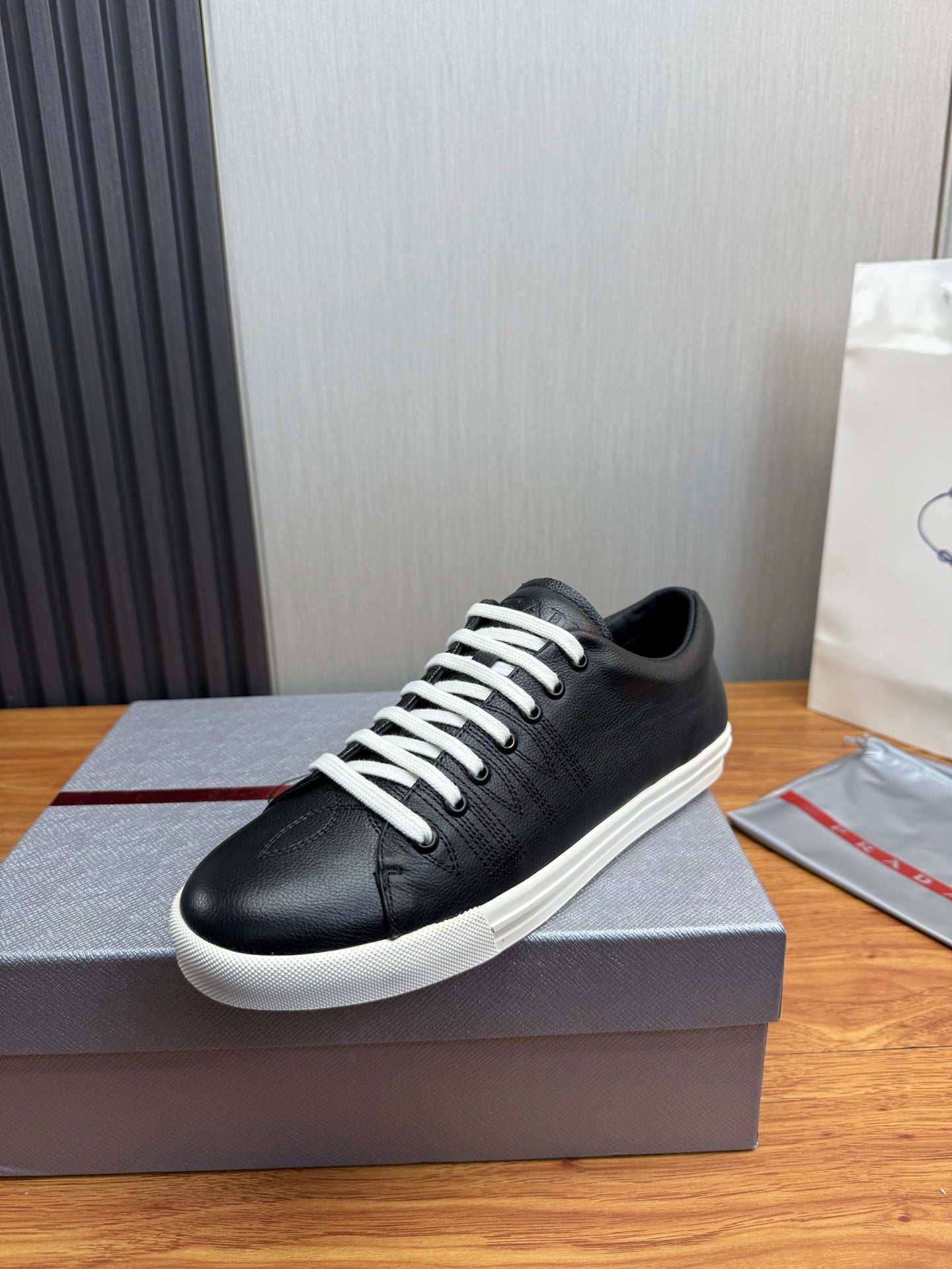 Prada Men's Black Imprint Sneaker Black Leather 102334