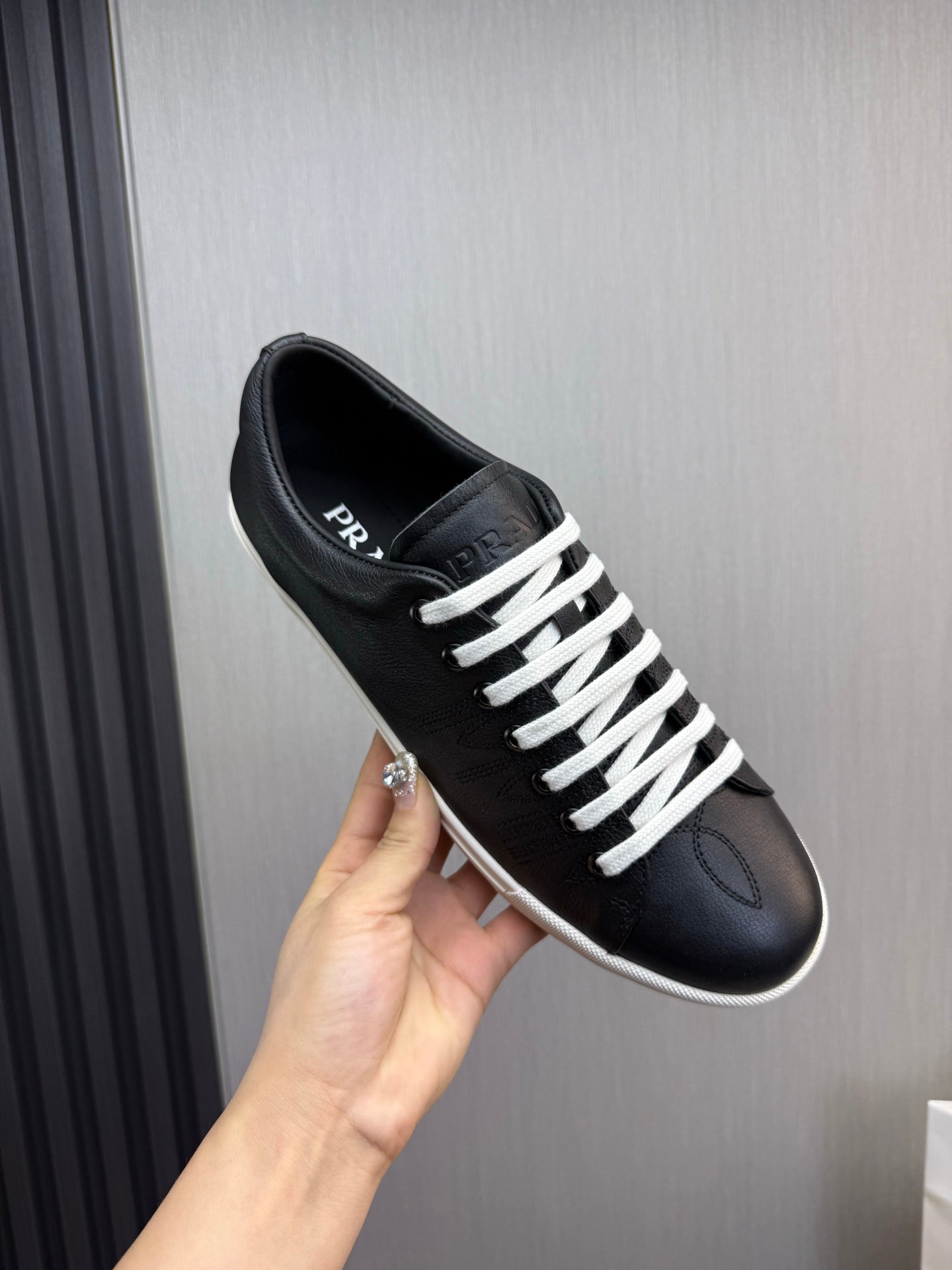 Prada Men's Black Imprint Sneaker Black Leather 102334