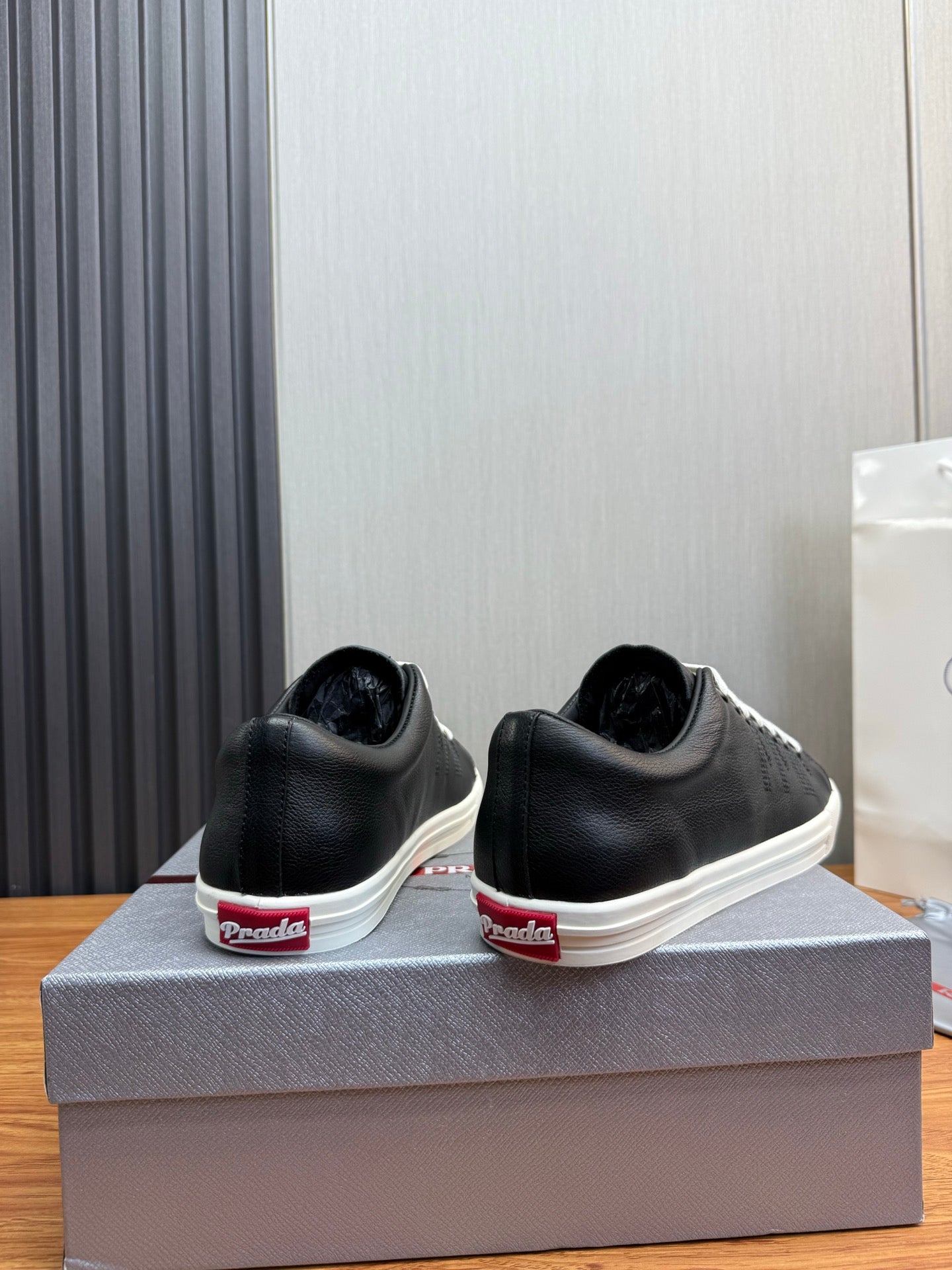 Prada Men's Black Imprint Sneaker Black Leather 102334