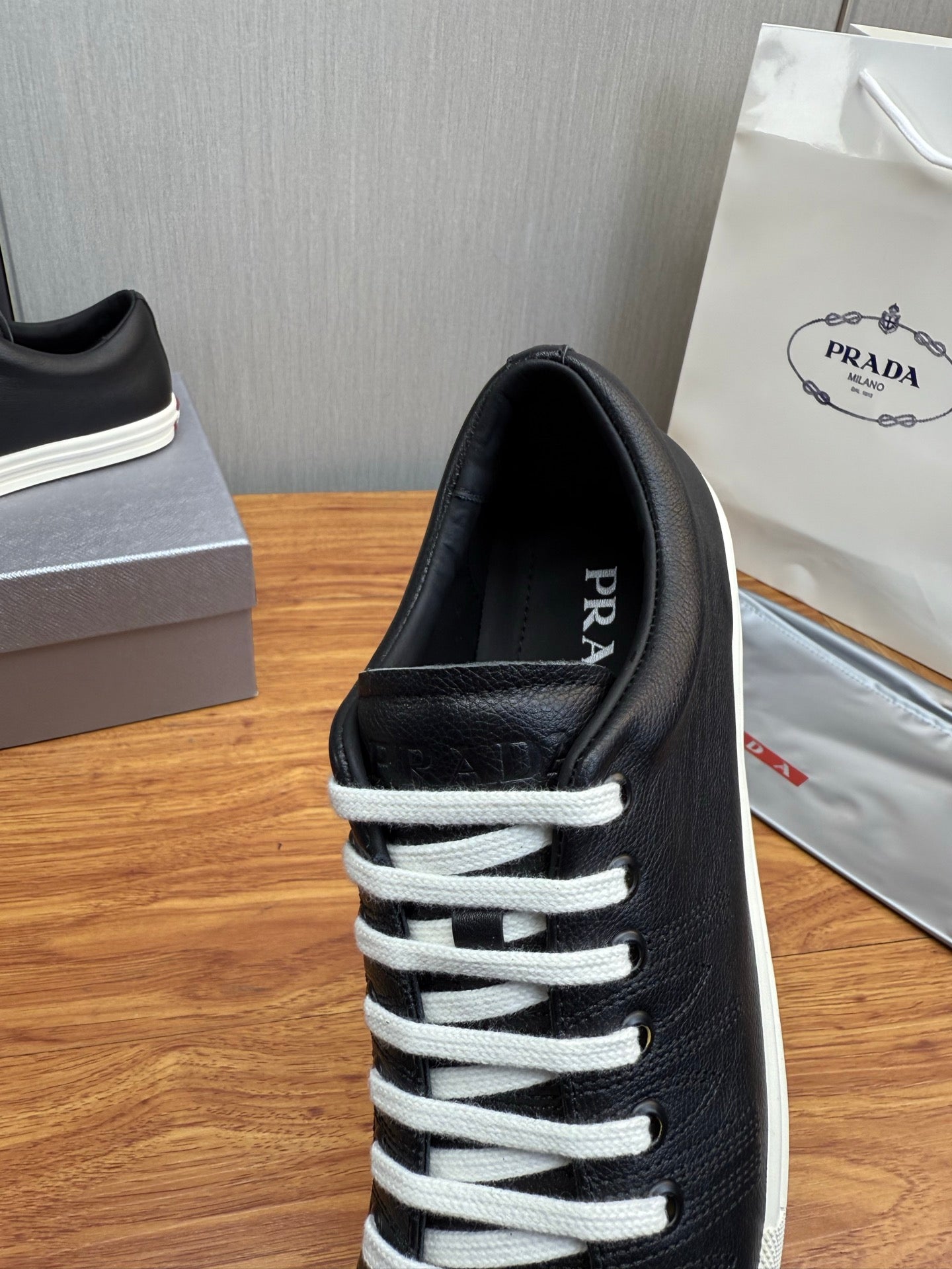 Prada Men's Black Imprint Sneaker Black Leather 102334