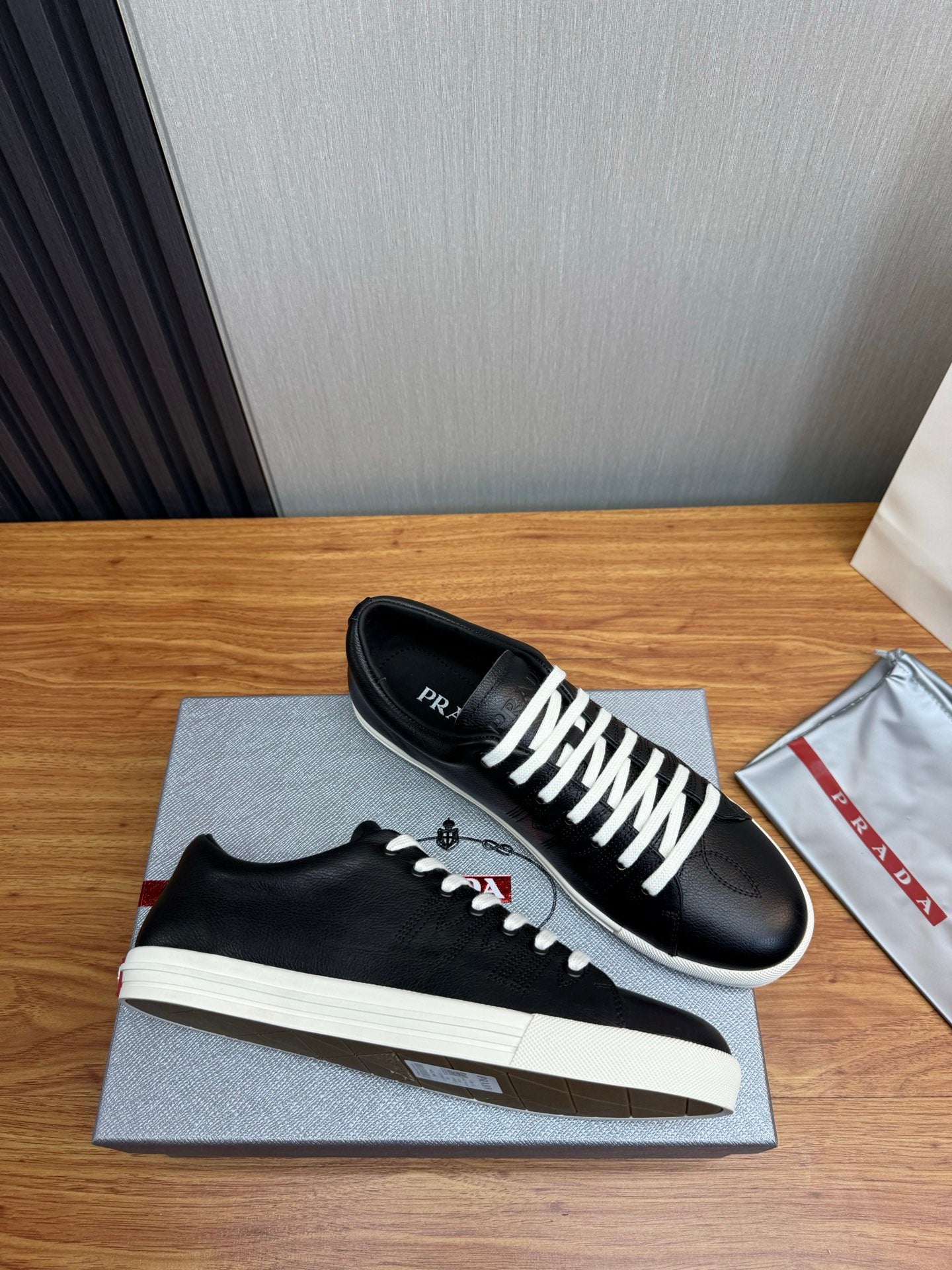 Prada Men's Black Imprint Sneaker Black Leather 102334