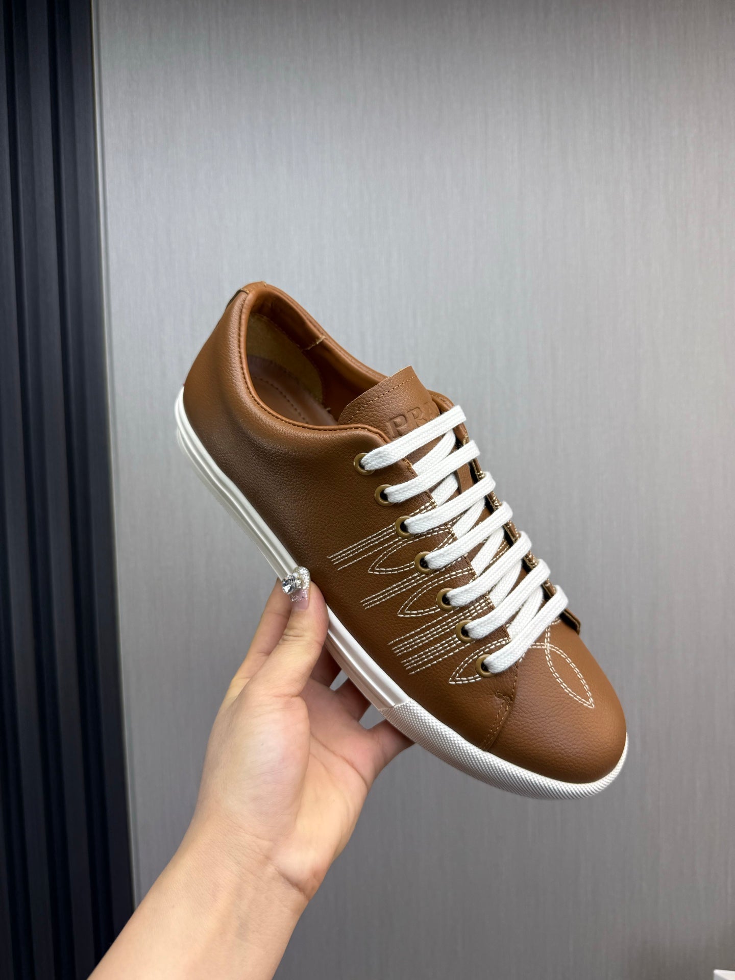 Prada Men's Black Imprint Sneaker Brown Leather 102330