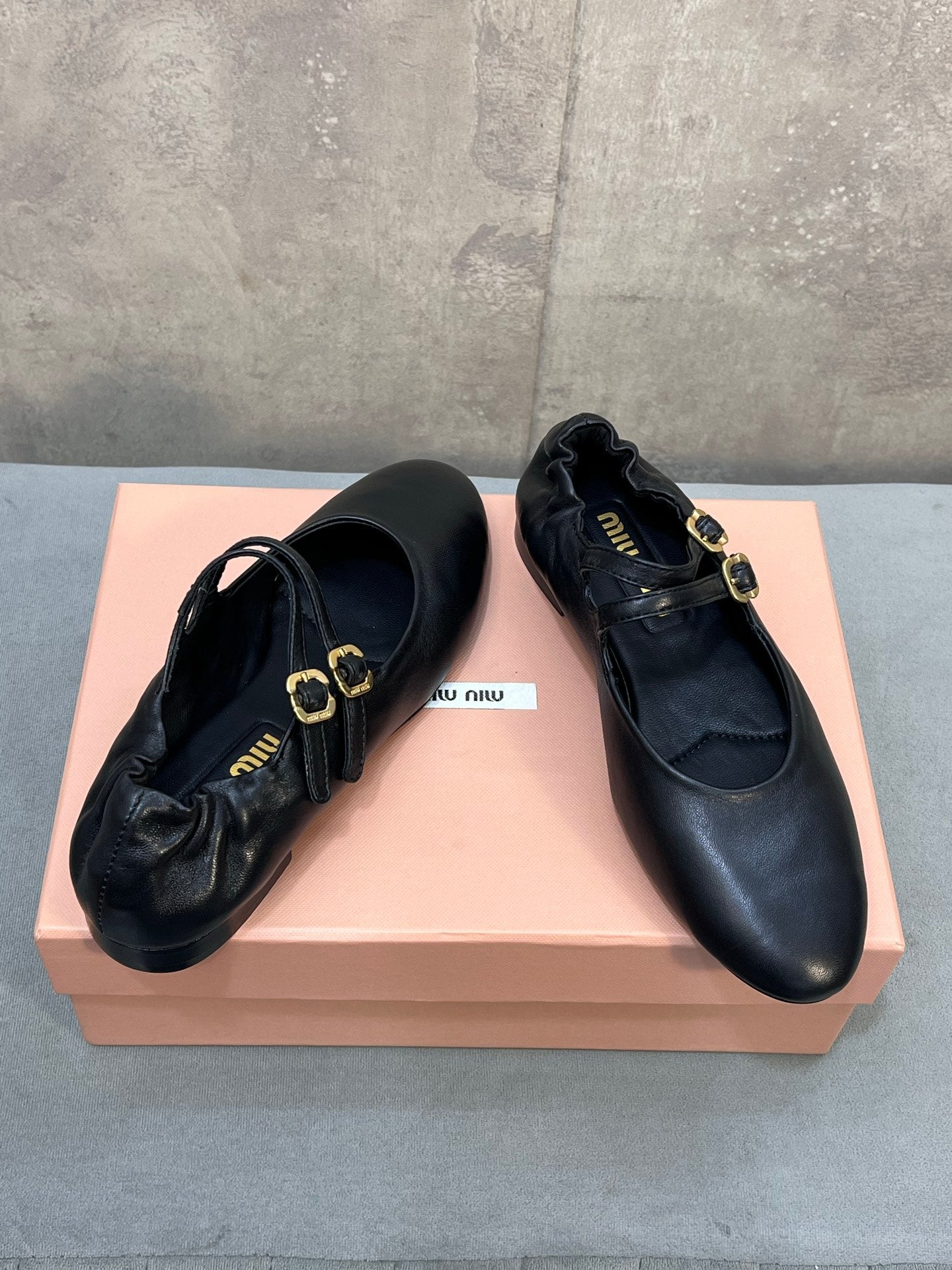 Miu 26s Ruches Ballerinas Black Nappa Leather 682646