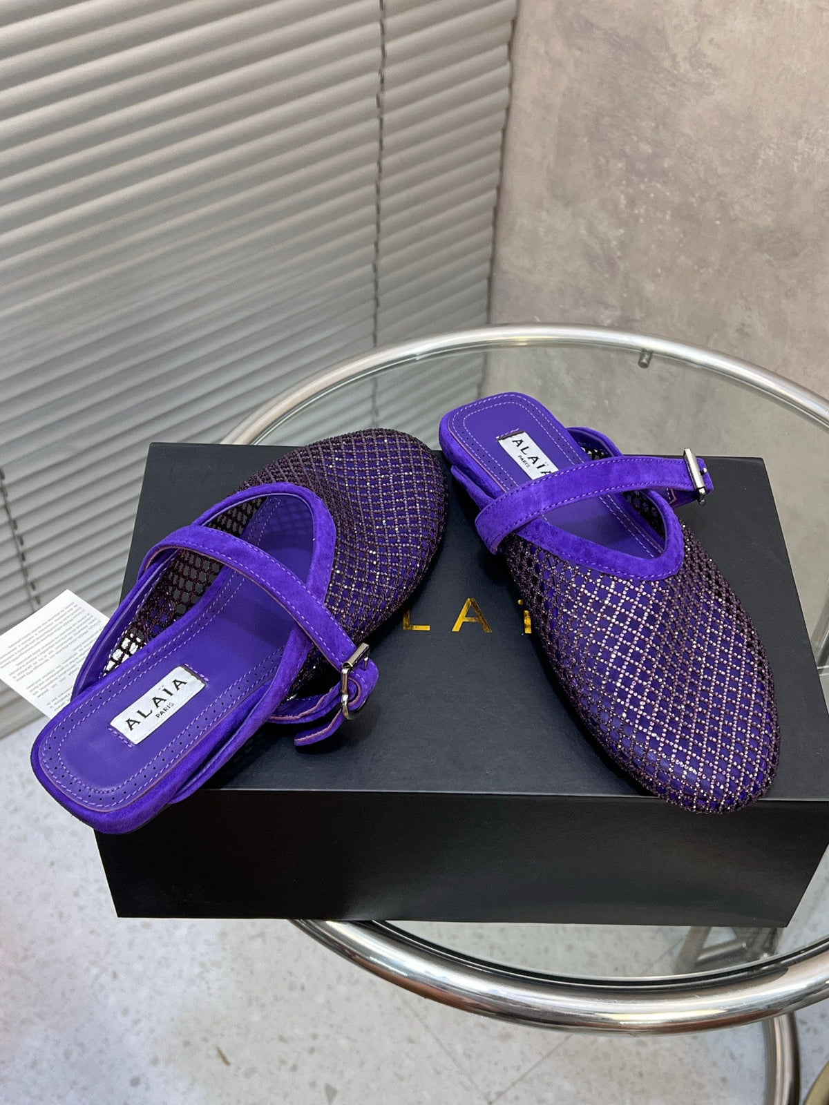 Alaia 2026 Strass Mesh Mules Purple Suede 195869