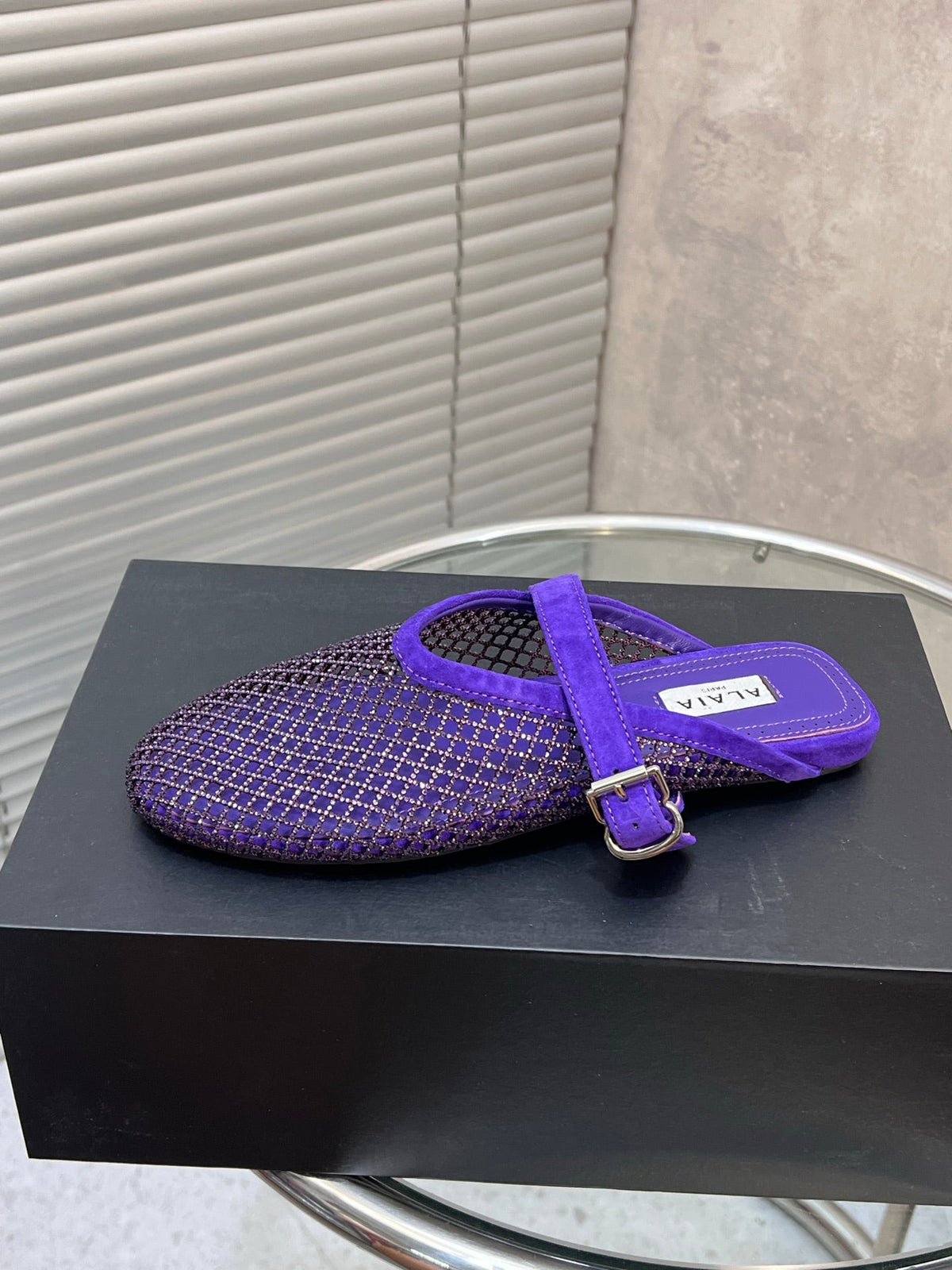 Alaia 2026 Strass Mesh Mules Purple Suede 195869