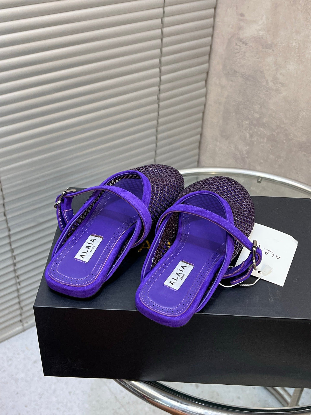 Alaia 2026 Strass Mesh Mules Purple Suede 195869