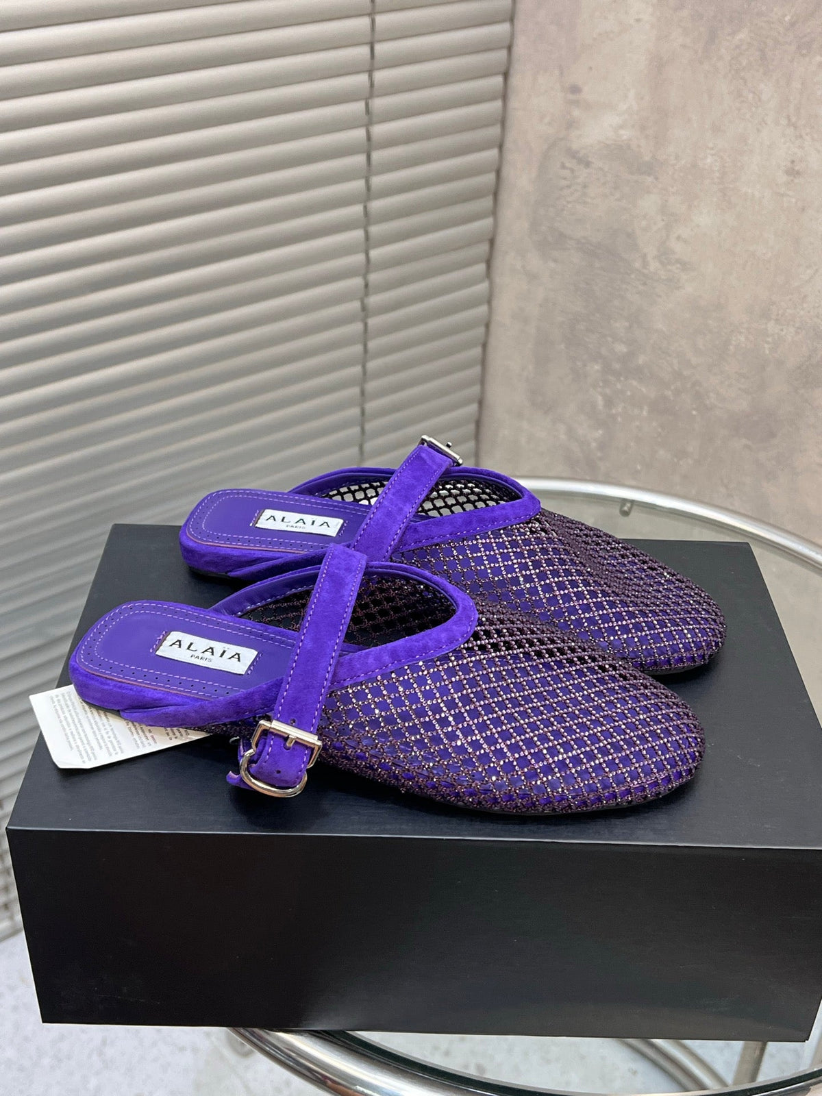 Alaia 2026 Strass Mesh Mules Purple Suede 195869
