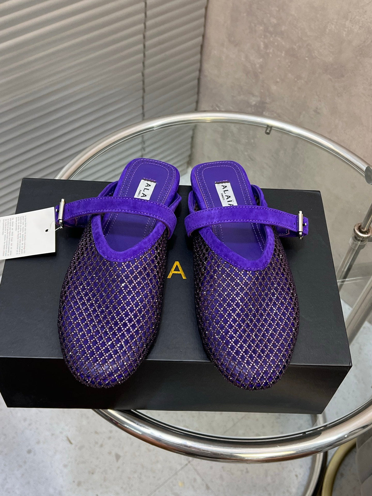 Alaia 2026 Strass Mesh Mules Purple Suede 195869