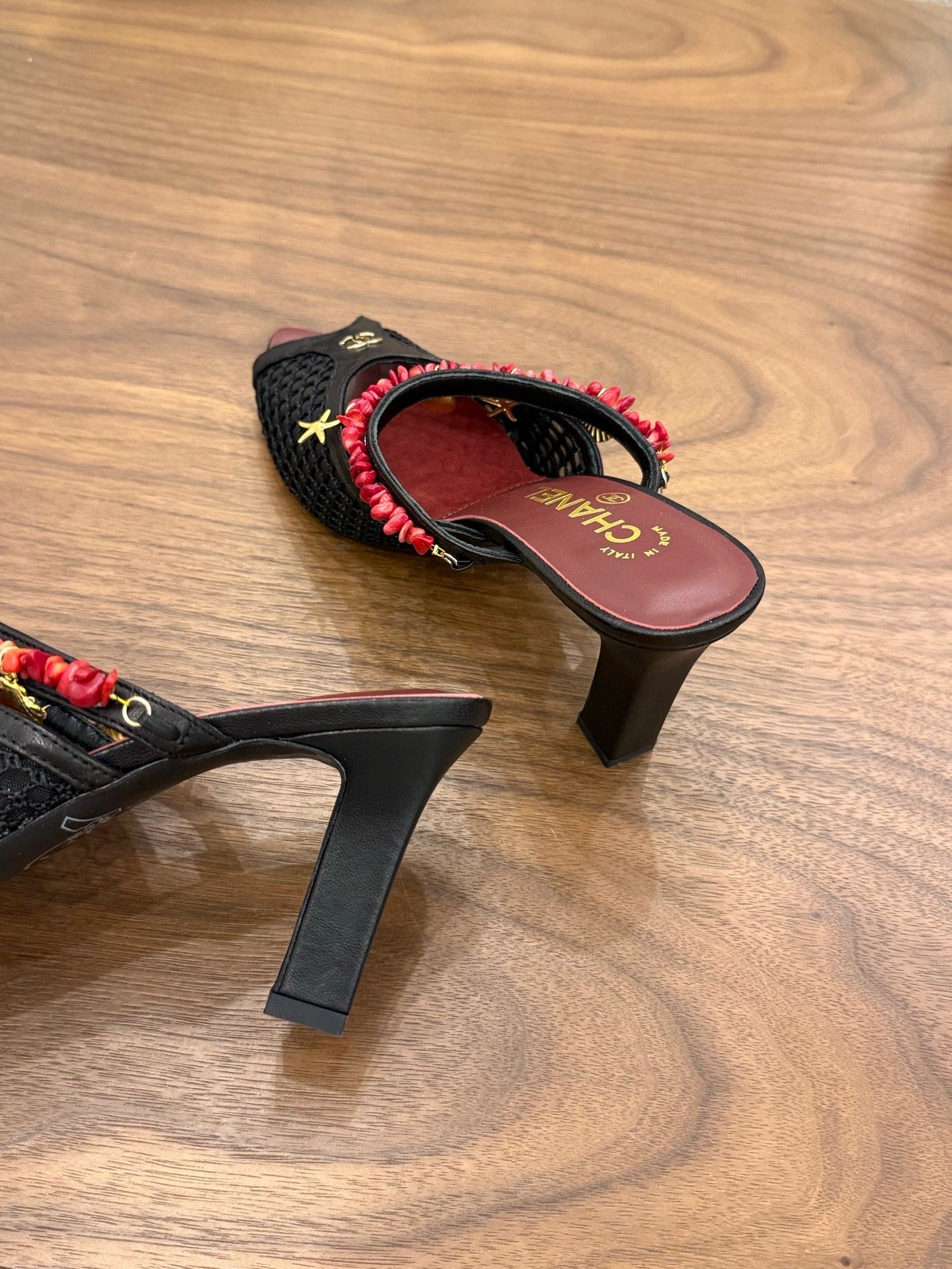 CC Coco Beach 26s Mule 9cm Black Mesh Lambskin Resin 790136