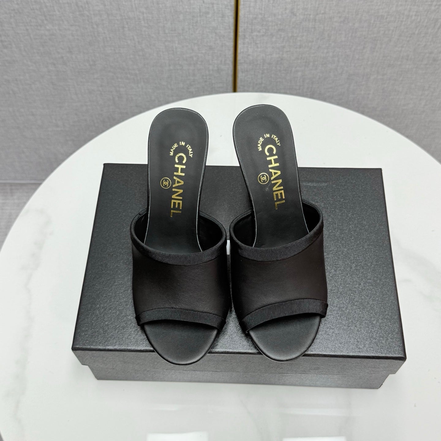 CC 25 High Heel Slippers 85mn Black Sheepskin 368792