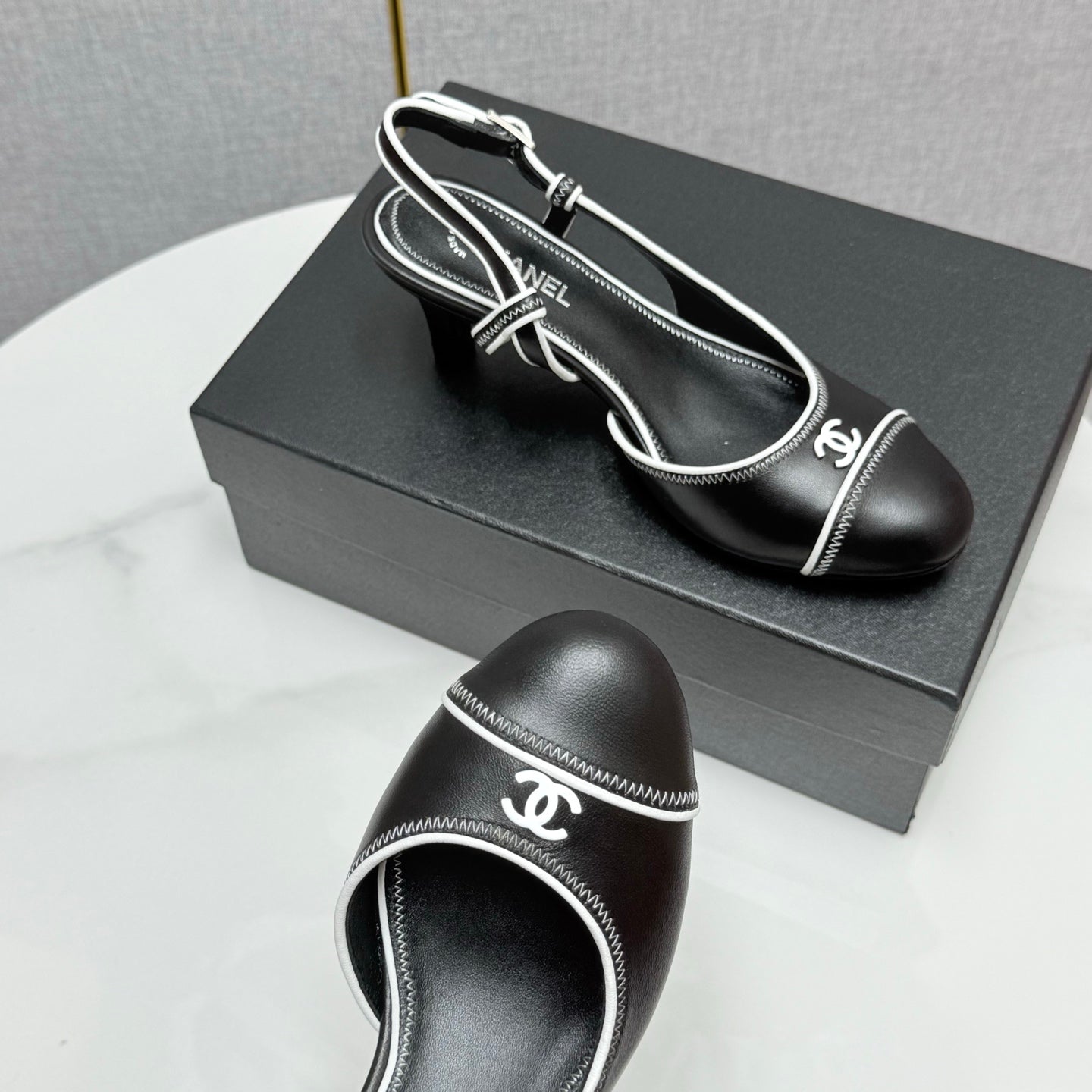 CC 25 Slingback 50mm Black White Sheepskin 368797